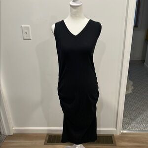 Black Ruched Bodycon Midi Dress V-Neck Cocktail